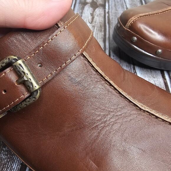 Abeo b.i.o. brown Fay nonslip slip on nursing clogs buckle leather size 9 - Picture 2 of 9